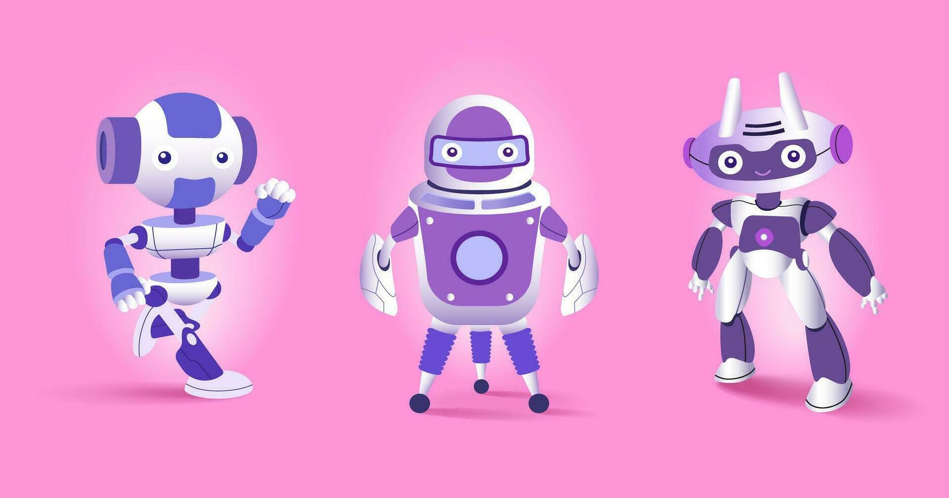 Hand drawn robot character with different poses collection, Cartoon robot icon set. vector
