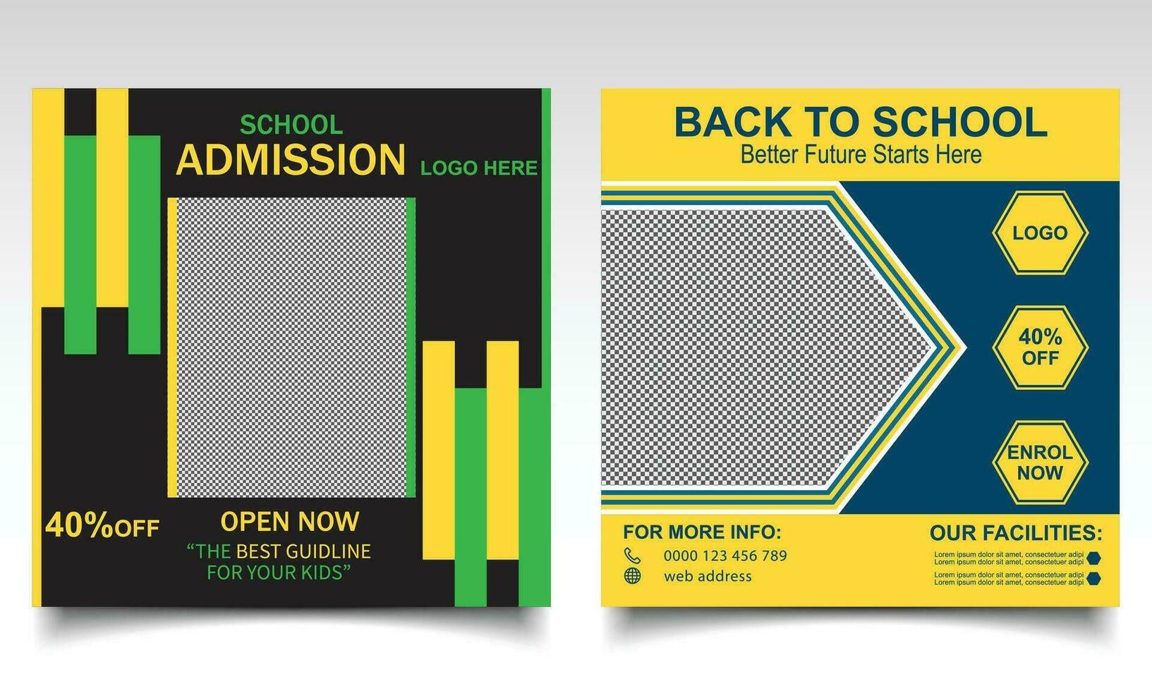 Back to school banner design. School or college admission online post or leaflet template. vector