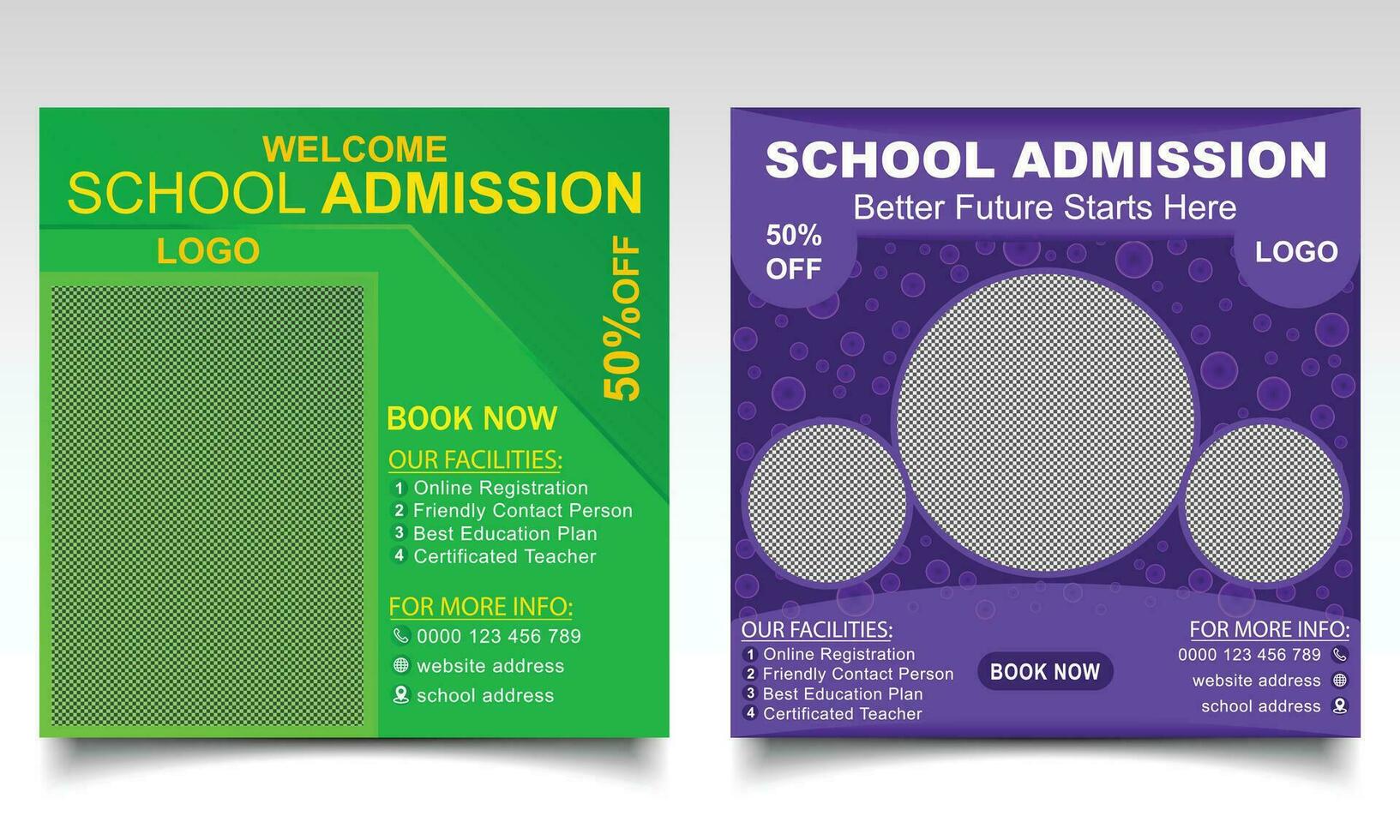 Back to school banner design. School or college admission online post or leaflet template. vector