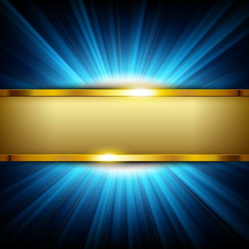 Metallic Gold Banner with Text Space on Blue Light Illuminated, Vector Illustration