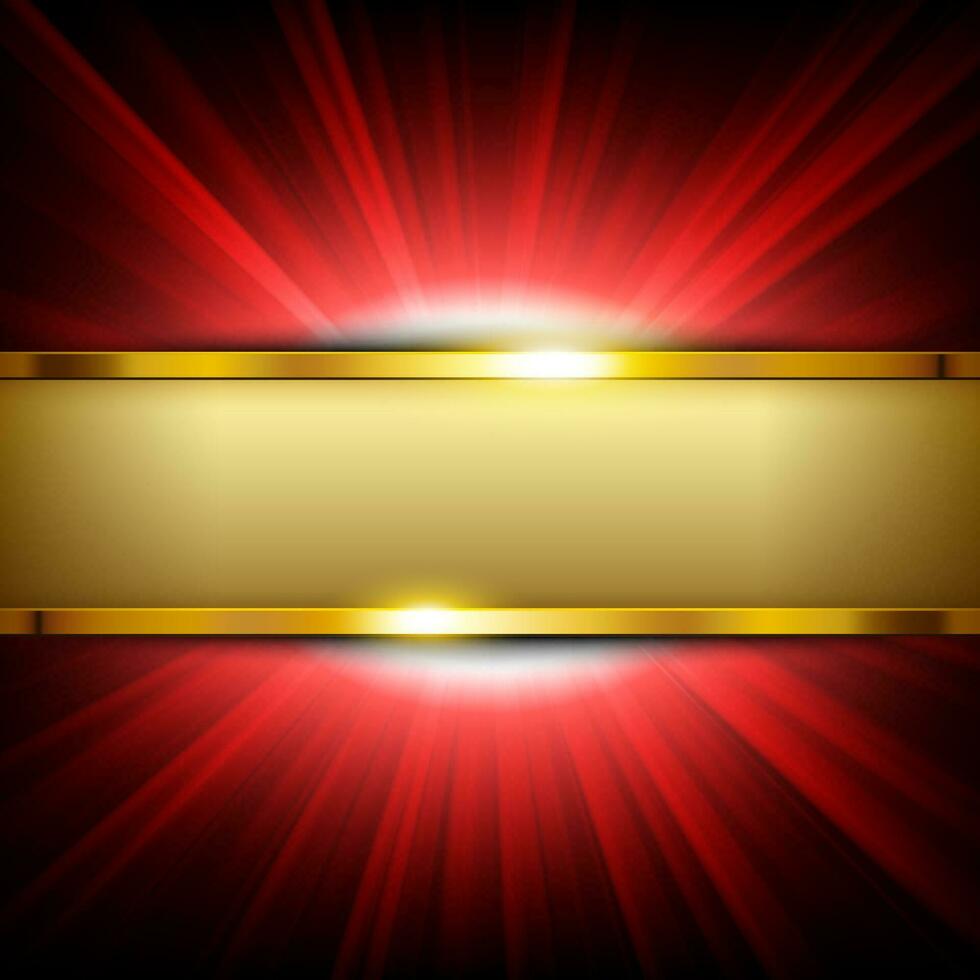 Metallic Gold Banner with Text Space on Red Light Illuminated, Vector Illustration
