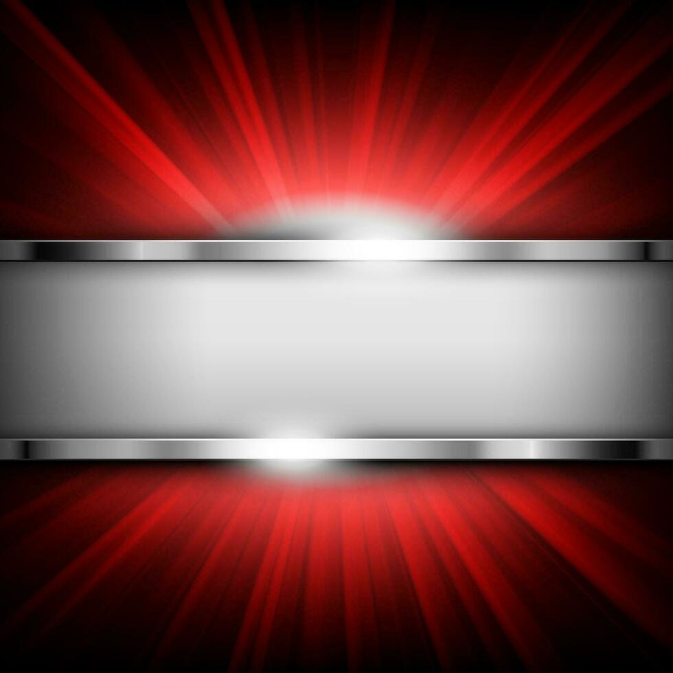 metálico cromo bandera con texto espacio en rojo ligero iluminado, vector ilustración