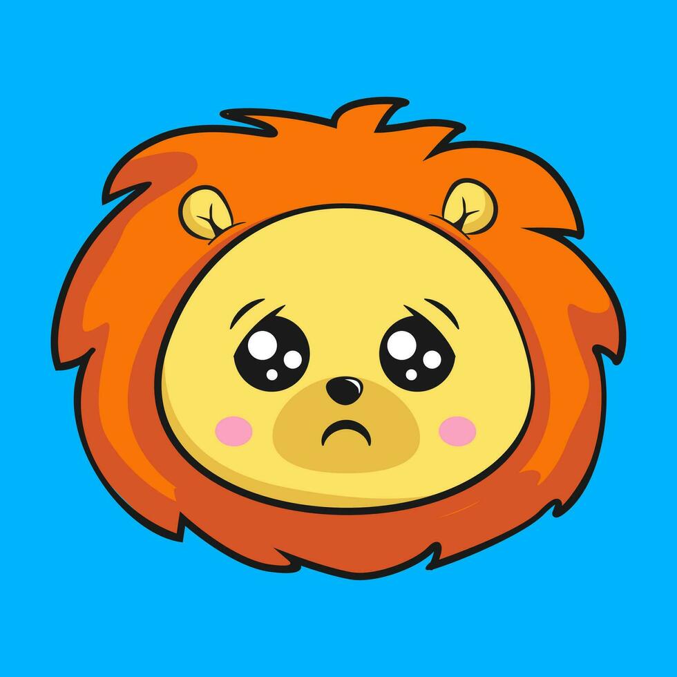 león preocupado cara cabeza kawaii pegatina vector