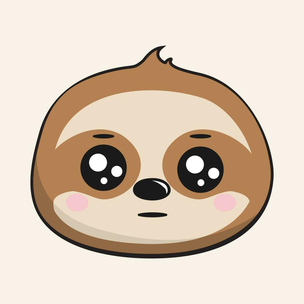 Sloth Neutral Face Head Kawaii Sticker Isolated vector