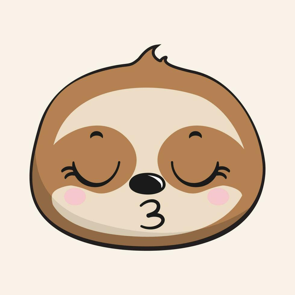 Sloth Kissing Face Head Kawaii Sticker Isolated vector