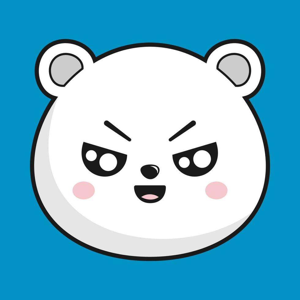 Polar Bear Unamused Face Head Kawaii Sticker Isolated vector