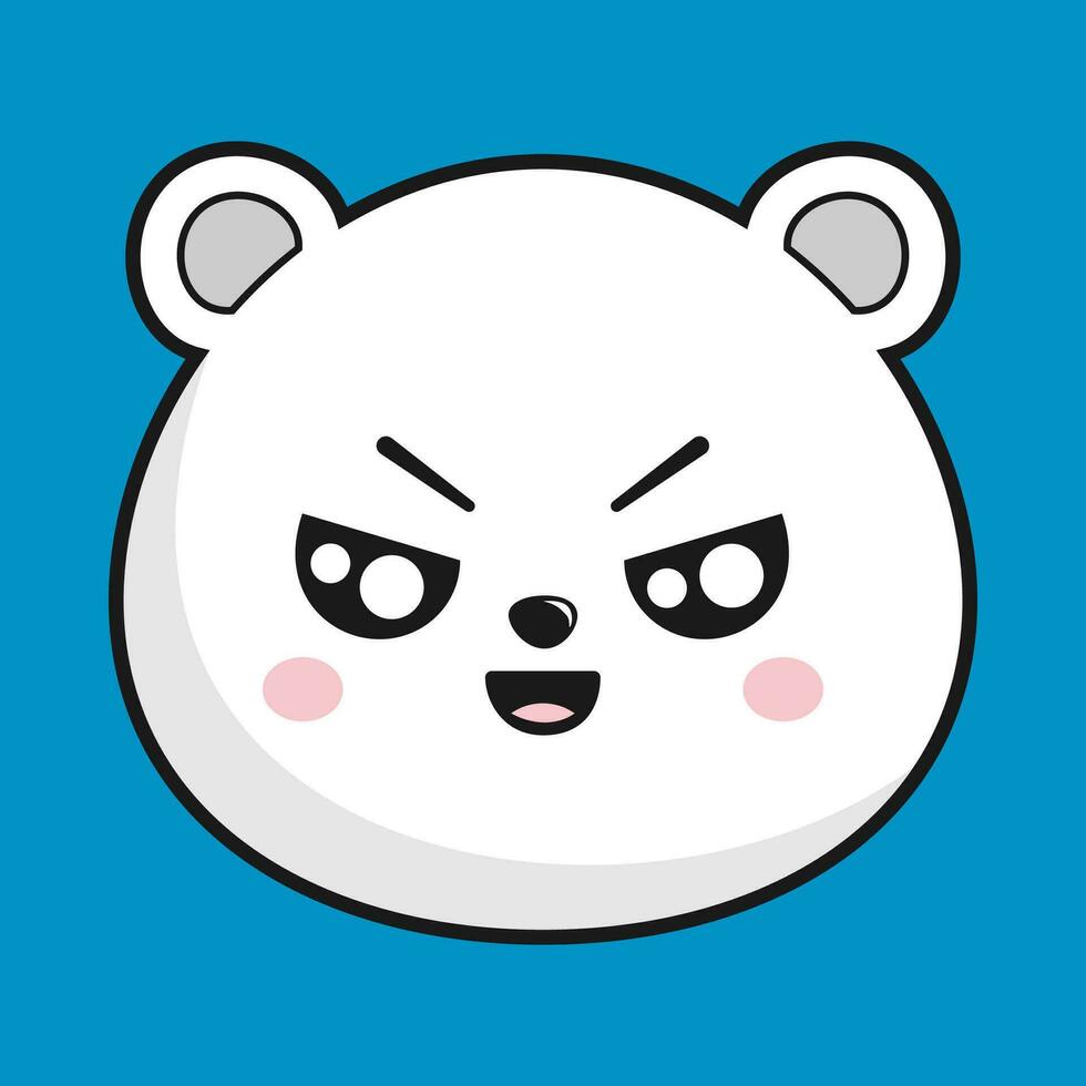 Polar Bear Unamused Face Head Kawaii Sticker Isolated vector