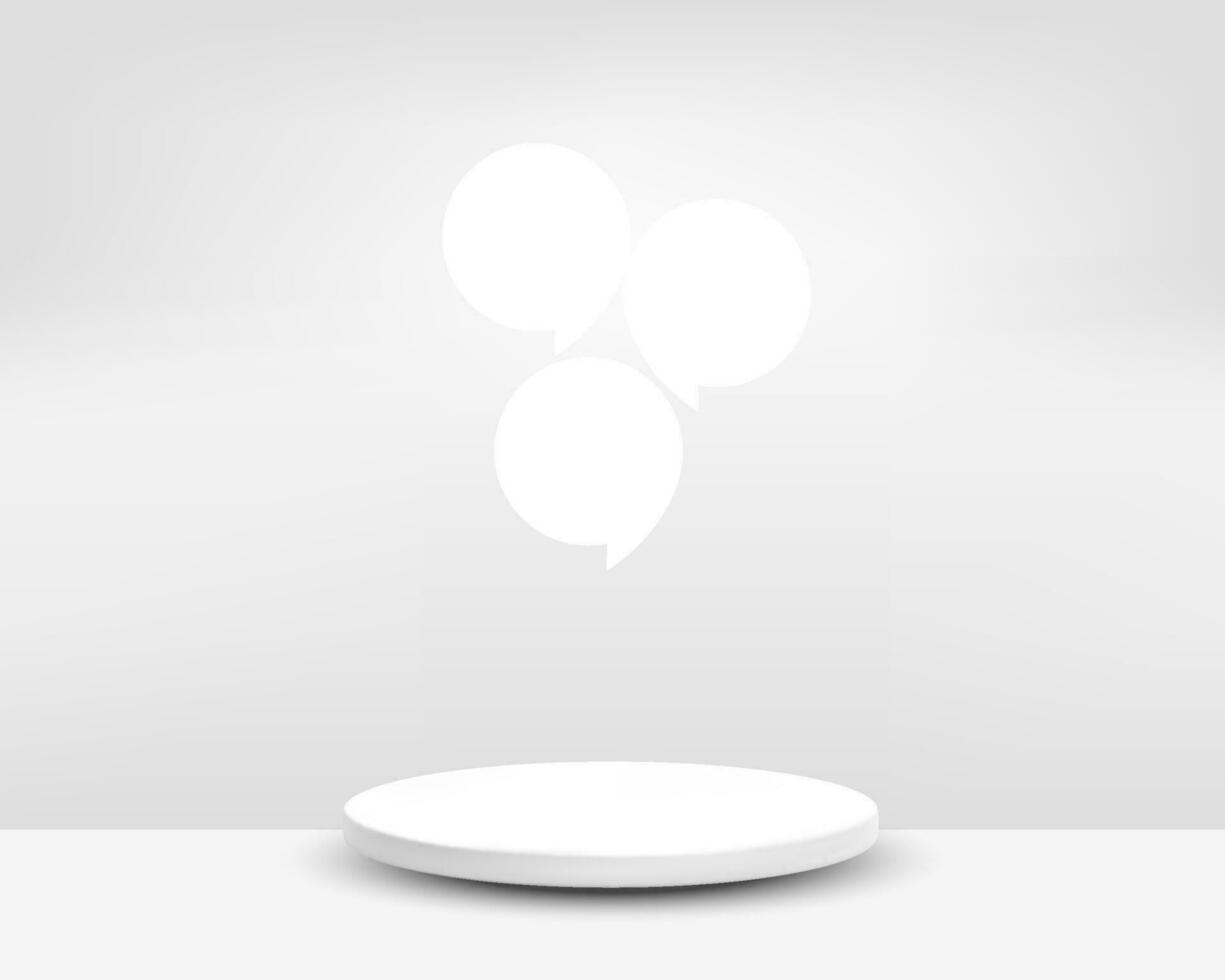 light white podium and 3 bubble speech on clean white background vector