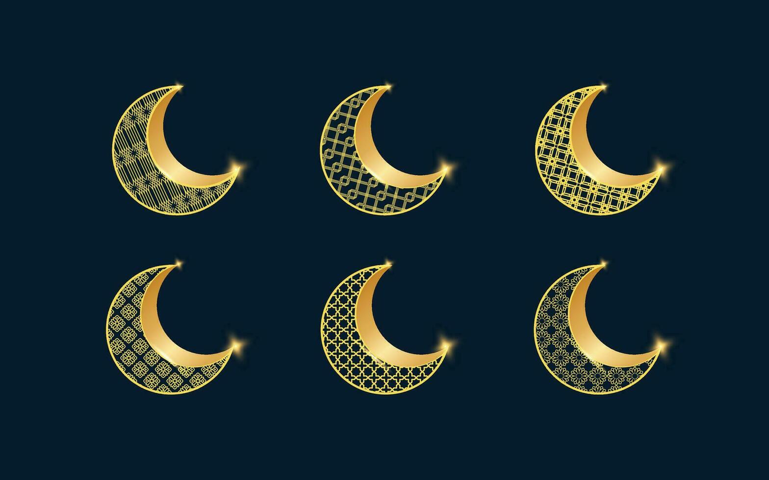 Set of Crescent Moon Ornaments with Several Variants for the Decoration of The Month of Ramadan and Islamic Holidays. vector