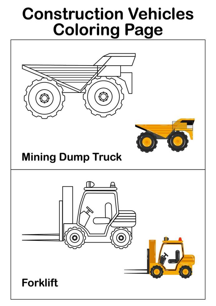 Construction vehicles coloring page vector