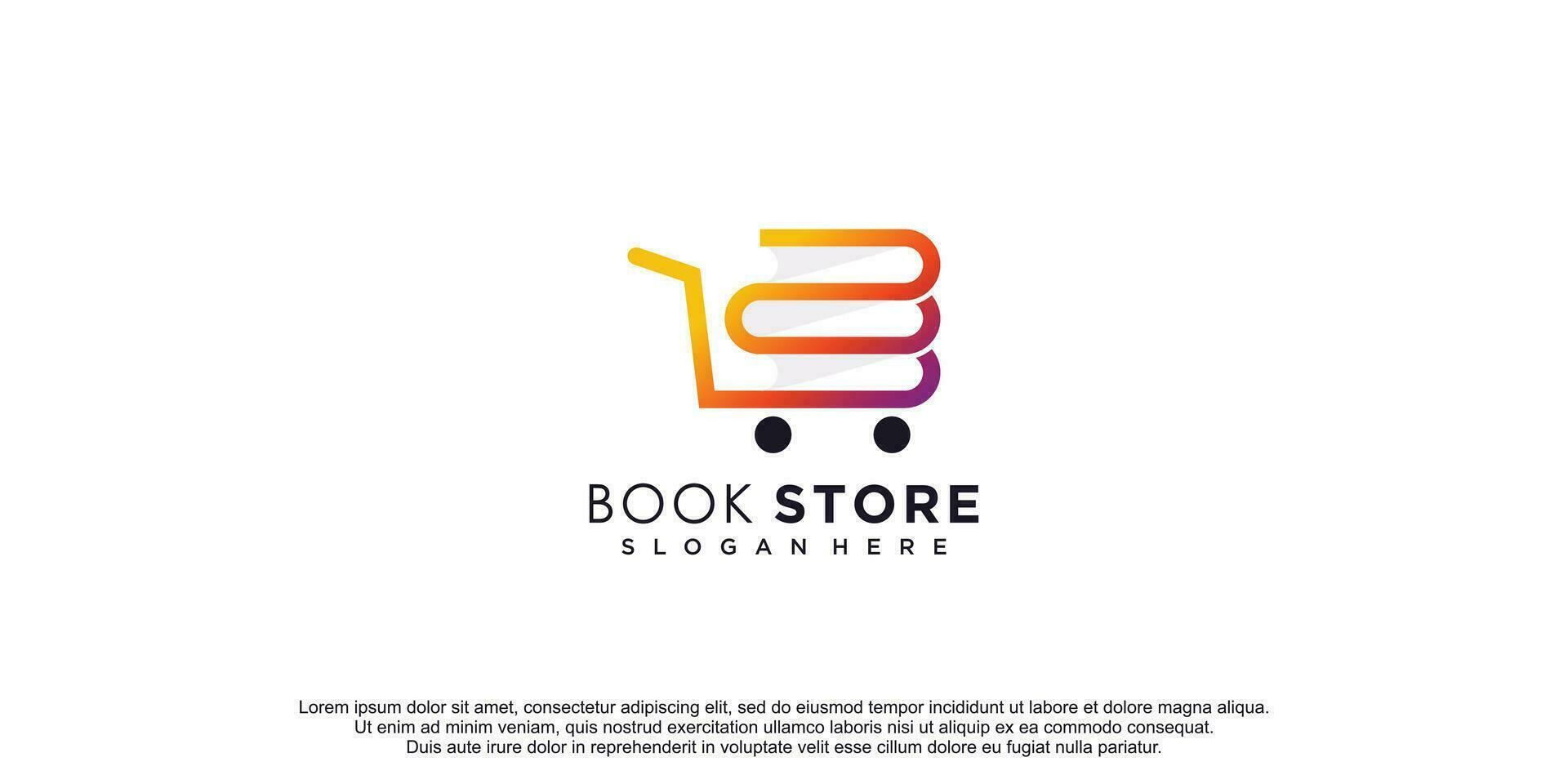 Book store logo with trolley concept design premium vector