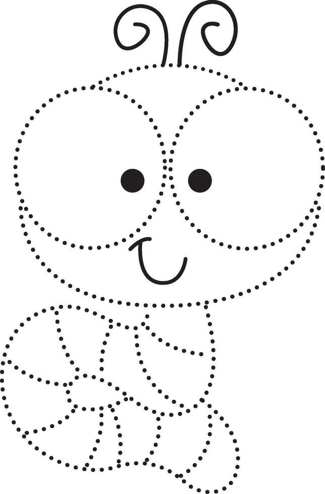 worm animal dotted line practice draw cartoon doodle kawaii anime coloring page cute illustration drawing clip art character chibi manga comic vector