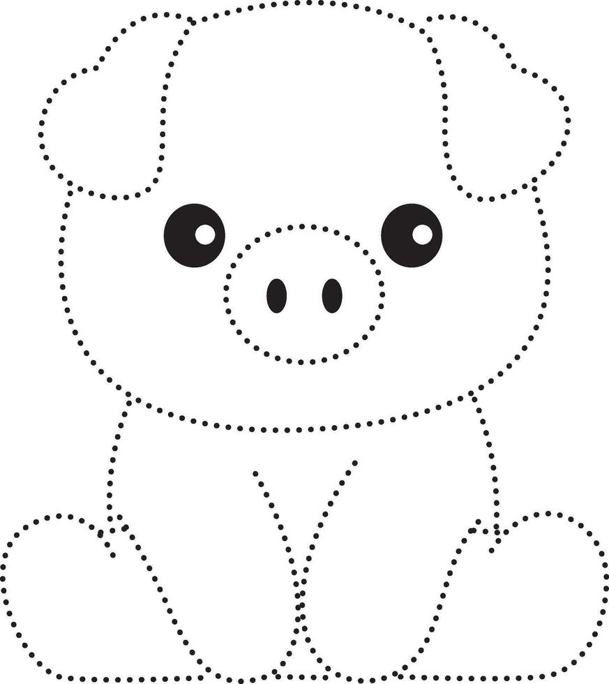 pig dotted line draw practice cartoon doodle kawaii anime coloring page cute illustration drawing clip art character chibi manga comic vector