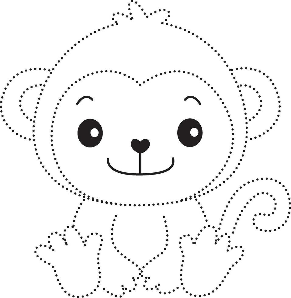 monkey dotted line draw practice cartoon doodle kawaii anime coloring page cute illustration drawing clip art character chibi manga comic vector