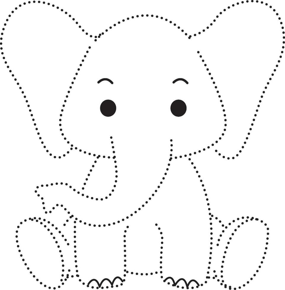 elephant animal dotted line practice draw cartoon doodle kawaii anime coloring page cute illustration drawing clip art character chibi manga comic vector