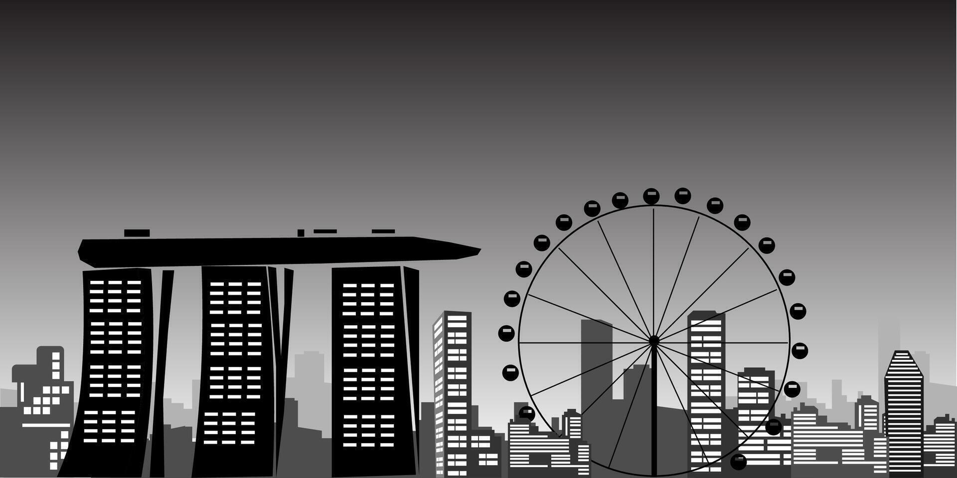 Singapore Smart cityscape. Intelligent building automation night futuristic business concept. Web online blue color future technology. Urban banner sky silhouette background .vector illustration vector