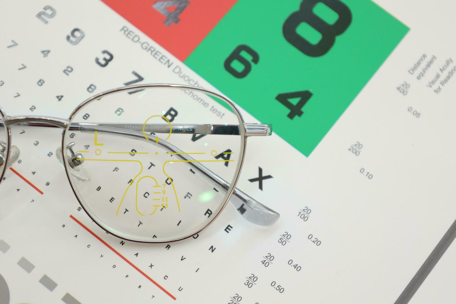 Eyeglass in optical shop, glasses progressive lens photo