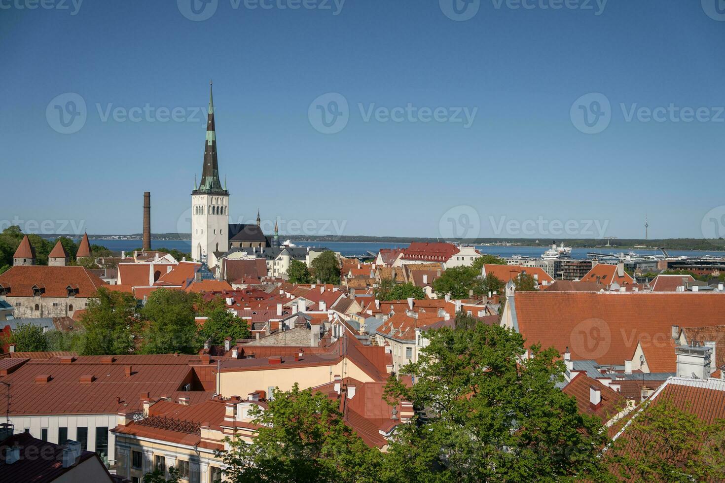 Beautiful view over the city of Tallinn with church tower photo