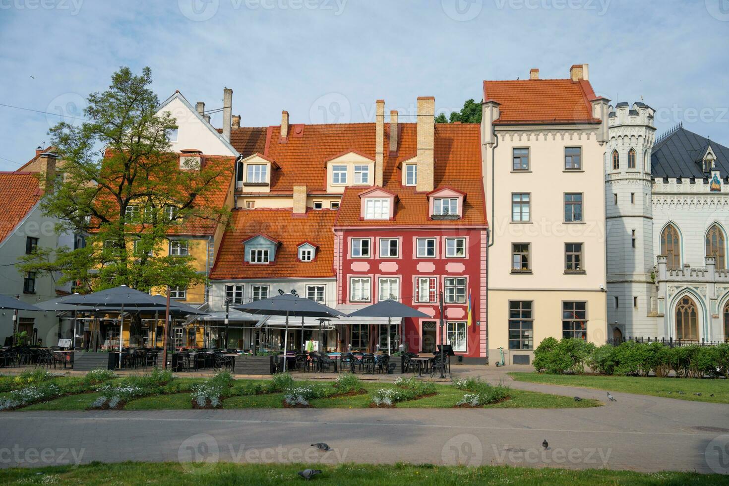 Beautiful view of colored houses in Livu Square in Riga, Latvia photo