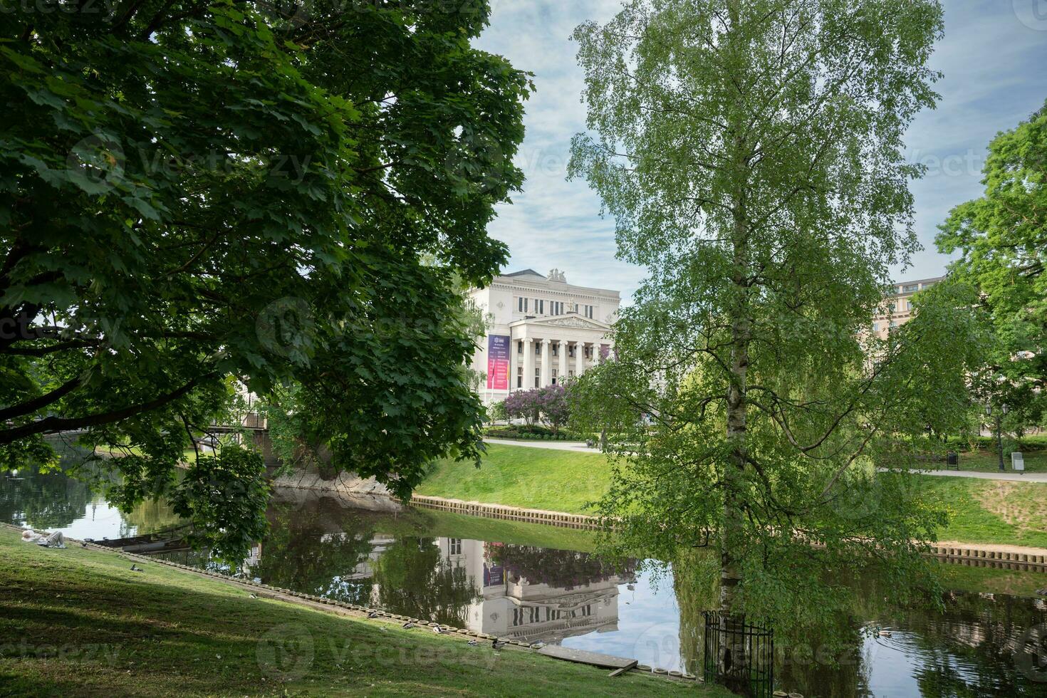 View from a park of Opera House in Riga, Latvia photo