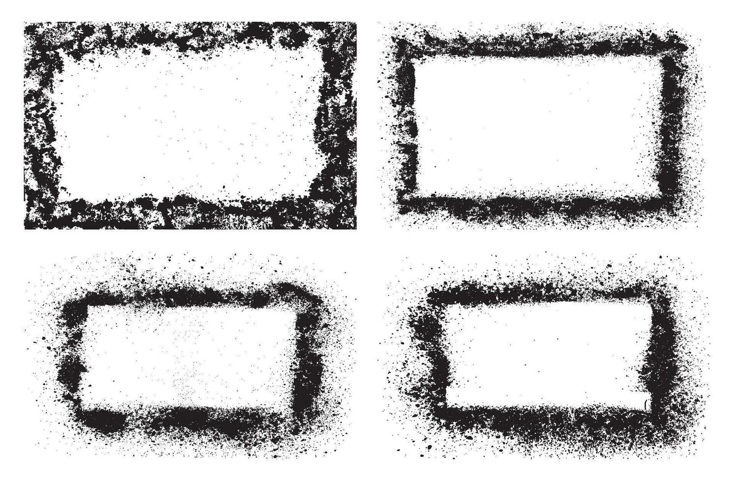Grunge texture effect set. Distressed overlay rough textured. Abstract vintage monochrome. Black edges isolated on white background. Graphic design halftone style concept for banner, flyer, etc vector