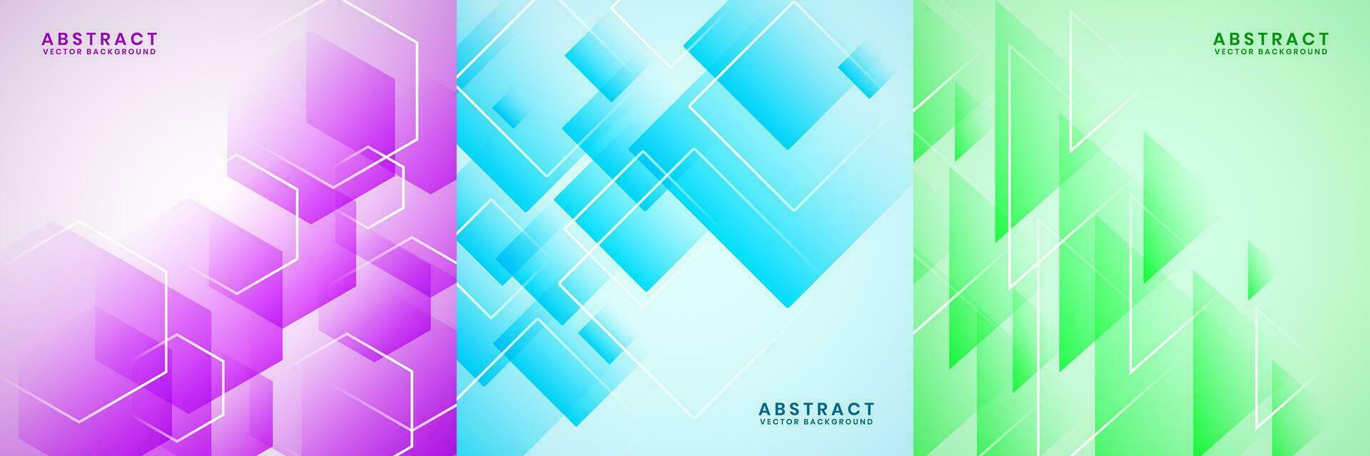 Modern abstract background set. Overlap layer on bright space with geometric shapes decoration. Minimalist graphic design element techno style concept for banner, flyer, card, or brochure cover vector