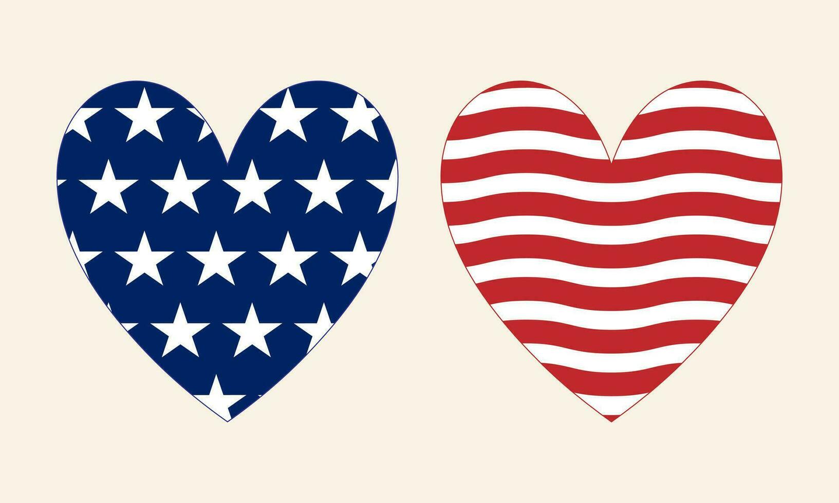 Clip art set of hand drawn 4th of July hearts in red, white and blue, on isolated background. Design for Independence Day, 4th of July, freedom celebration. Patriotic and memorial decoration. vector