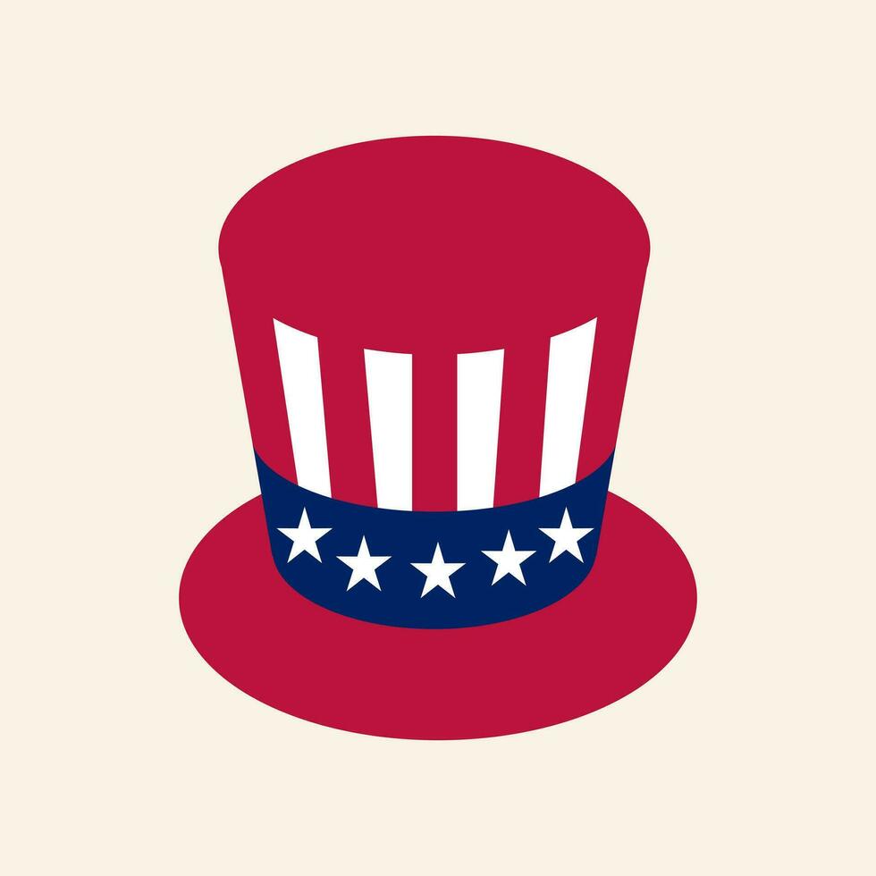 Clip art set of hand drawn 4th of July Uncle Sam's hat in red, white and blue, on isolated background. Design for Independence Day, 4th of July, freedom celebration. Patriotic and memorial decoration. vector