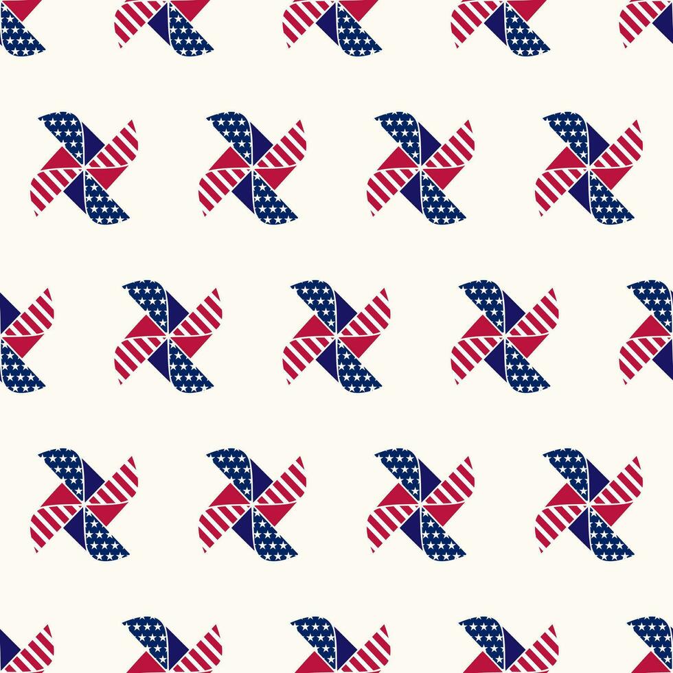 Seamless pattern of hand drawn 4th of July paper mill, on isolated background. Design for Independence Day, 4th of July, freedom celebration. Patriotic and memorial decoration. vector