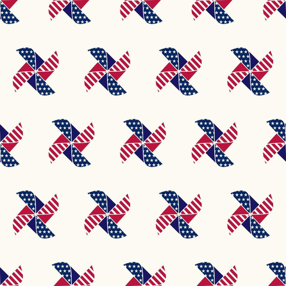 Seamless pattern of hand drawn 4th of July paper mill, on isolated background. Design for Independence Day, 4th of July, freedom celebration. Patriotic and memorial decoration. vector