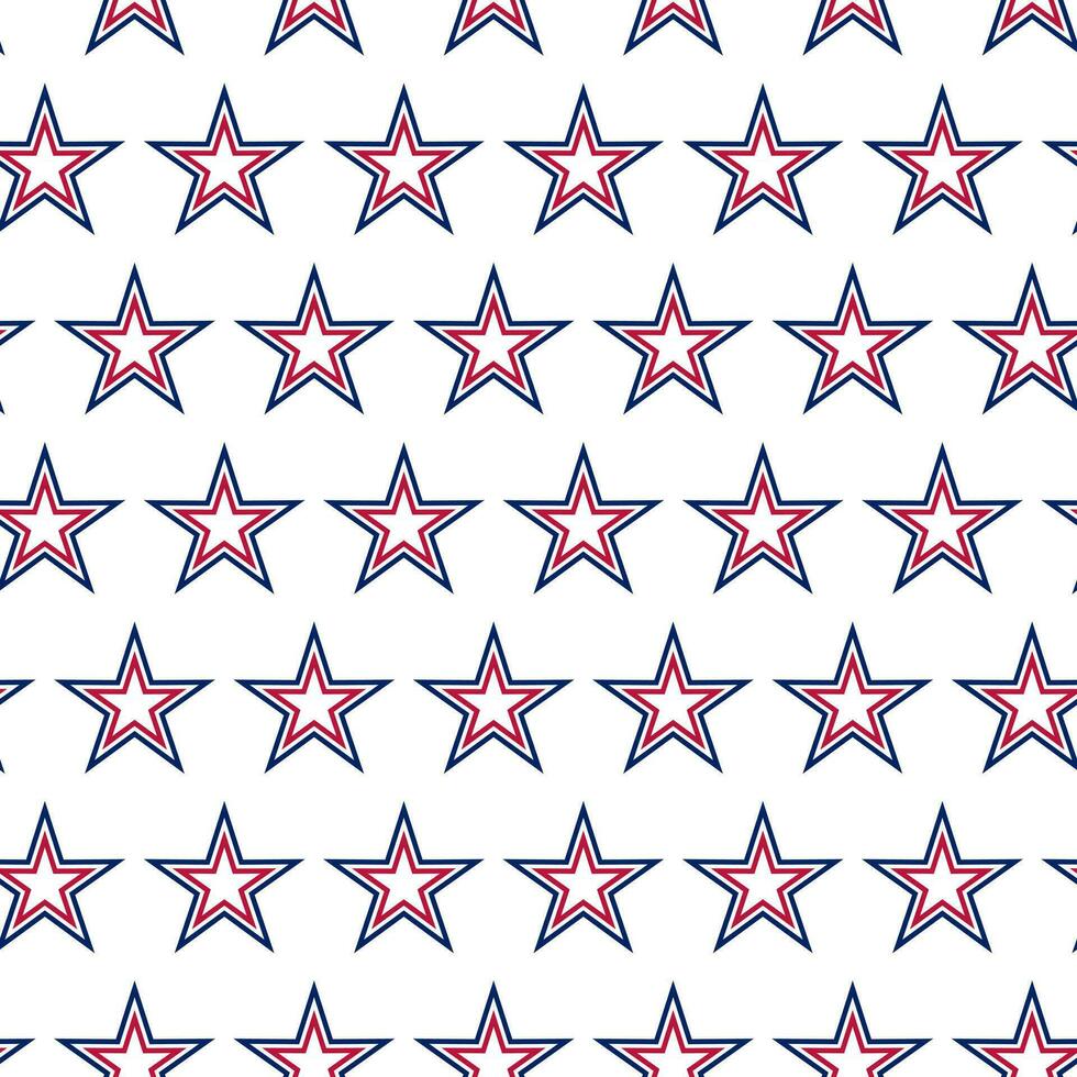 Seamless pattern of hand drawn 4th of July stars in red, white and blue. Design for Independence Day, 4th of July, freedom celebration. Patriotic and memorial decoration. vector