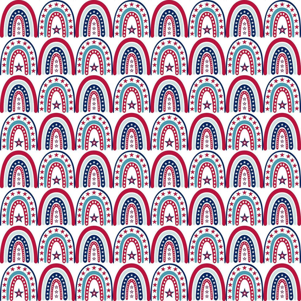Seamless pattern of hand drawn 4th of July rainbows. Design for Independence Day, 4th of July, freedom celebration. Patriotic and memorial decoration. vector