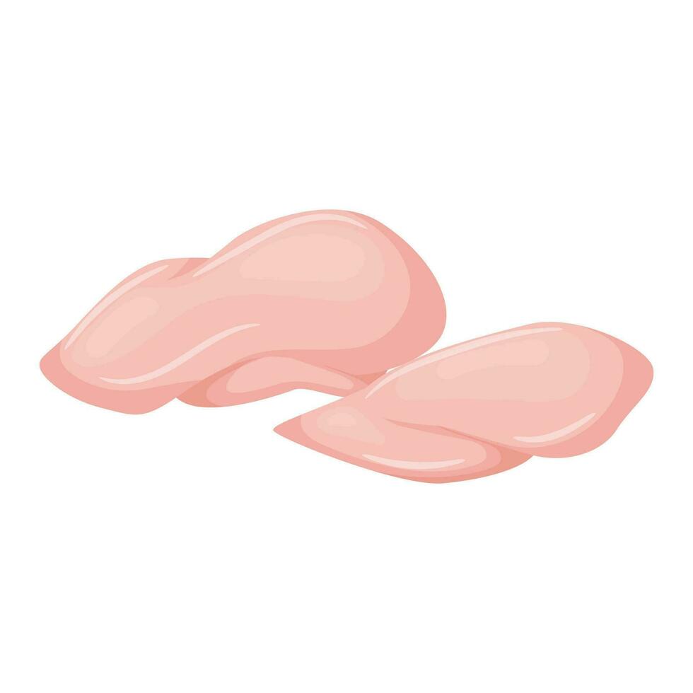 Chicken breast. Raw meat. A food ingredient. A product of animal origin. A flat, cartoon vector illustration isolated on a white background.