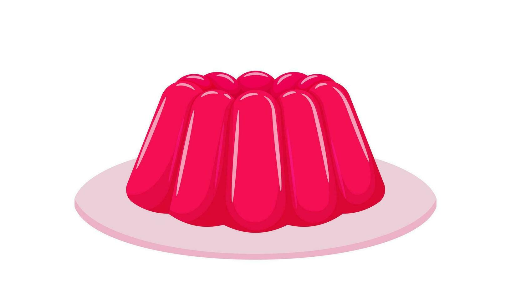 Pink jelly on a platter. Light sweet dessert. Low-calorie yummy, delicious. Illustration in cartoon flat style. Isolated on a white background. vector