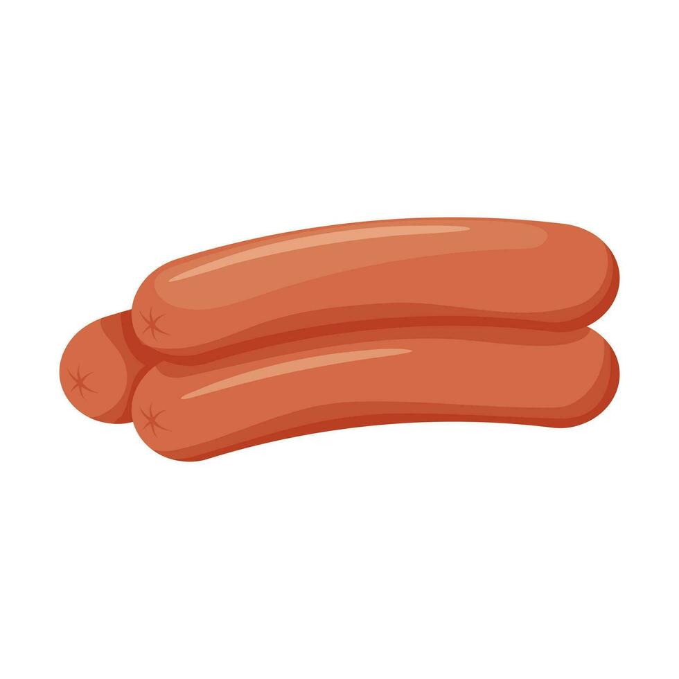 A pile of boiled sausages. Meat food ingredient. Ready-made food. Flat cartoon vector illustration isolated on a white background.