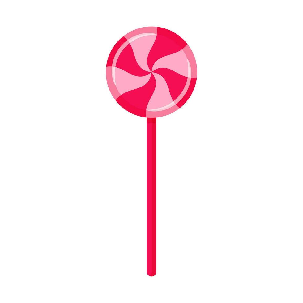 Pink lollipop. Sweet candy, high-calorie, unhealthy food, dessert, treat. Color vector illustration in cartoon flat style. Isolated on a white background