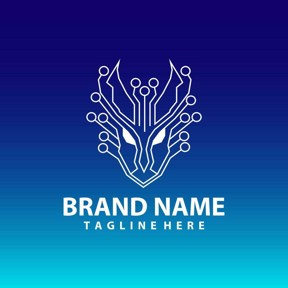 abstract technology line man logo design vector