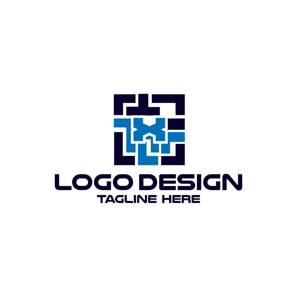 letter X with maze technology logo design vector