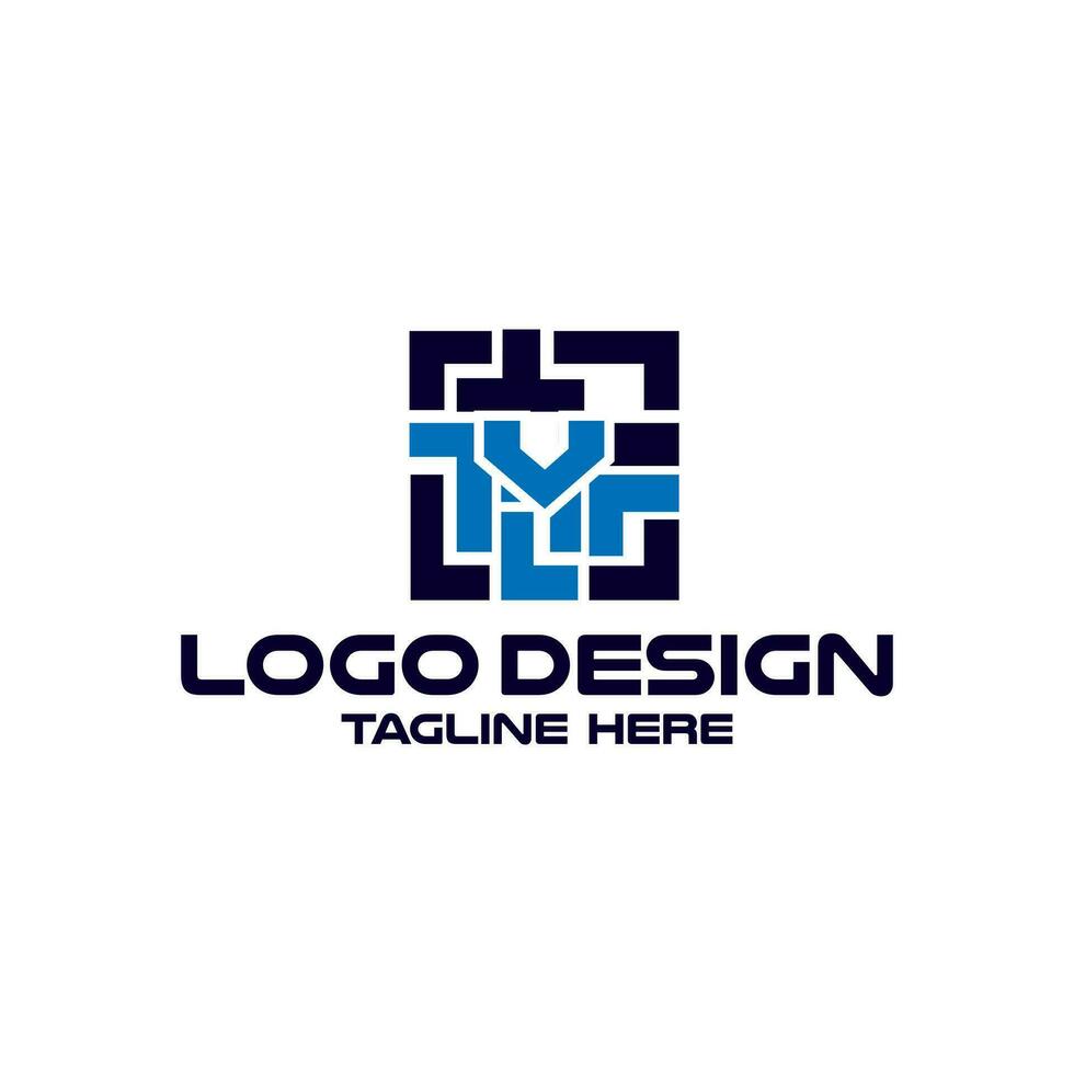 letter V with maze technology logo design vector