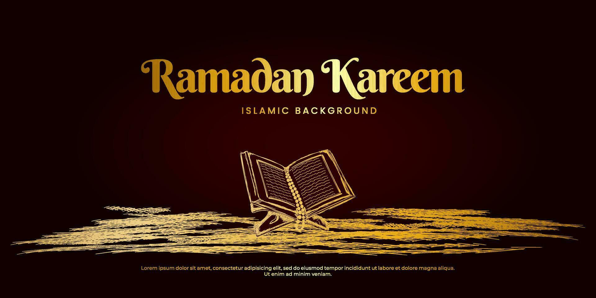 Abstract gold hand draw ramadan kareem background vector