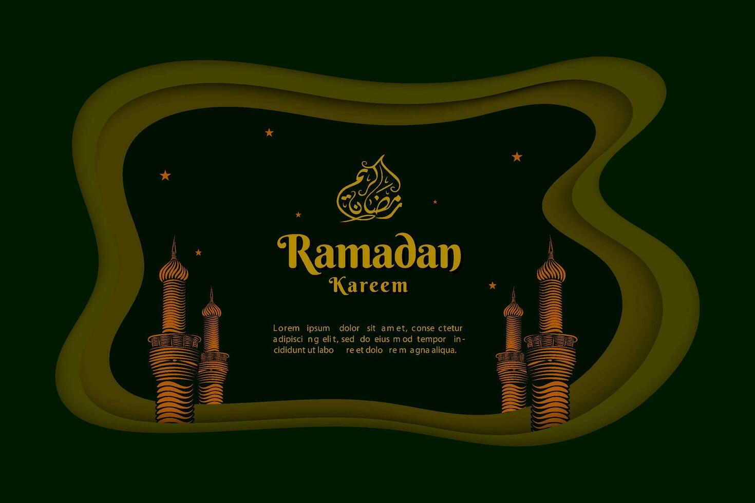 Minimalist ramadan kareem greeting card in papercut vector illustration