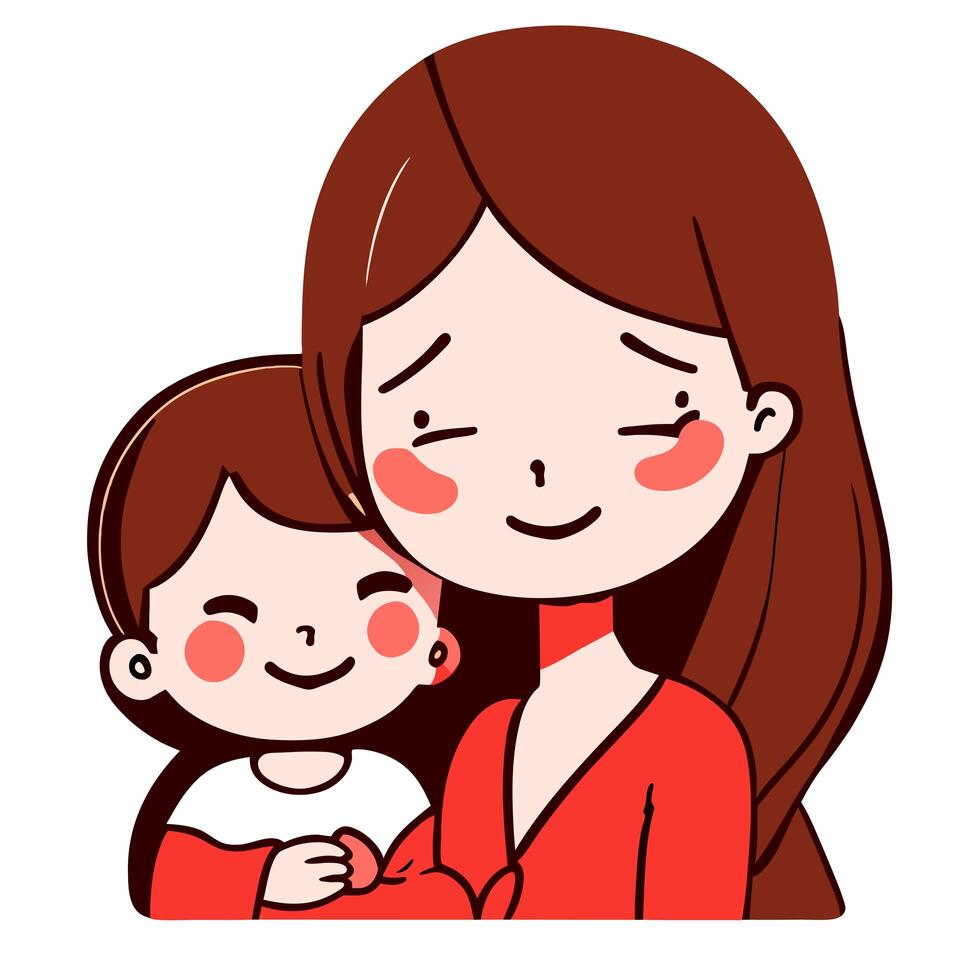 Happy Mother's day character design vector. Flat hand drawn style mom hugging daughter in her arm. Mother's day photo