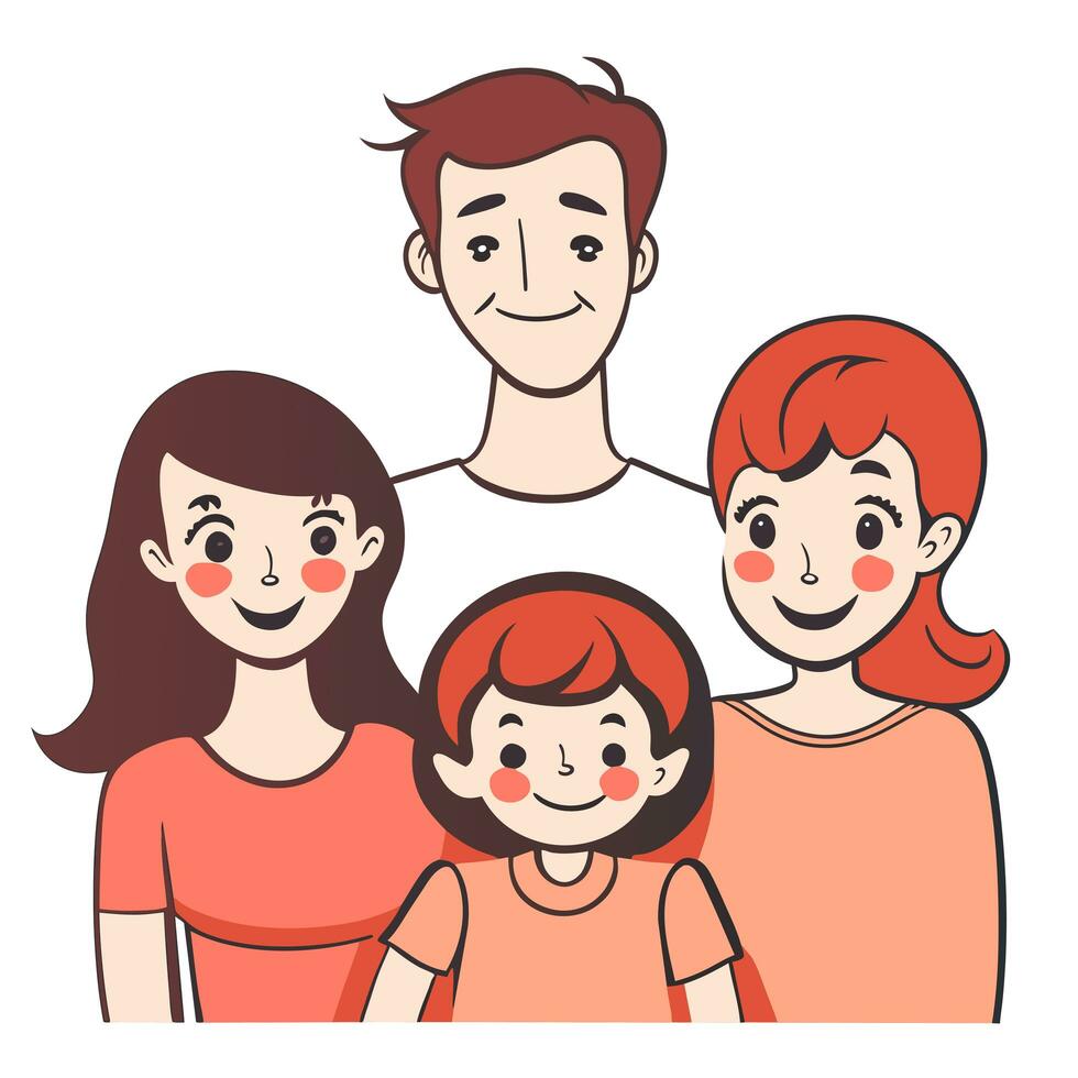 Happy family father, mother and child cute hand drawn pattern vector illustration design line drawing. photo