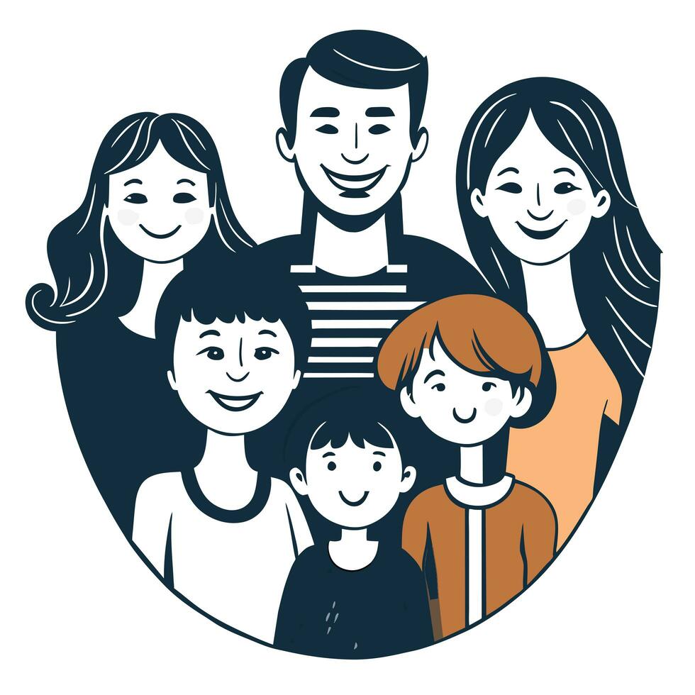 contento familia padre, madre y niño linda mano dibujado modelo vector ilustración diseño línea dibujo. foto