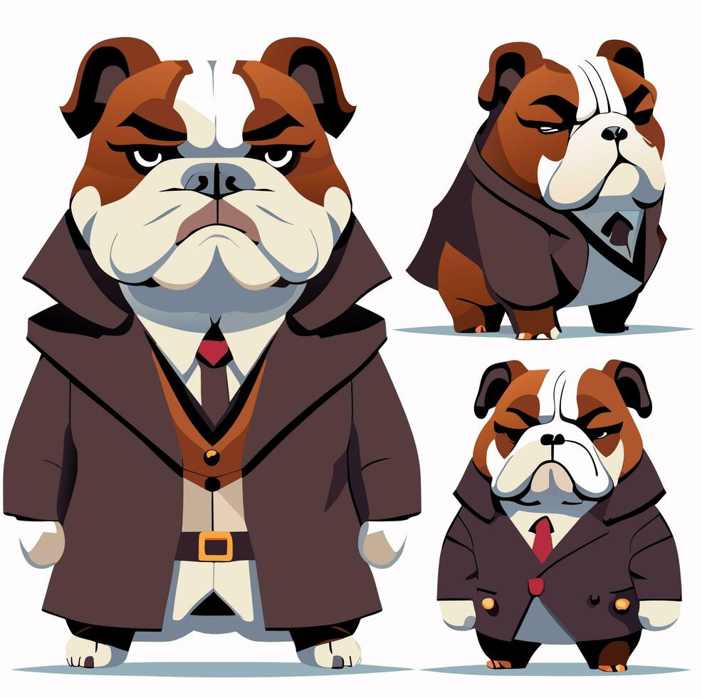 English bulldog clipart. Different poses, coat colors set. Vector illustration photo