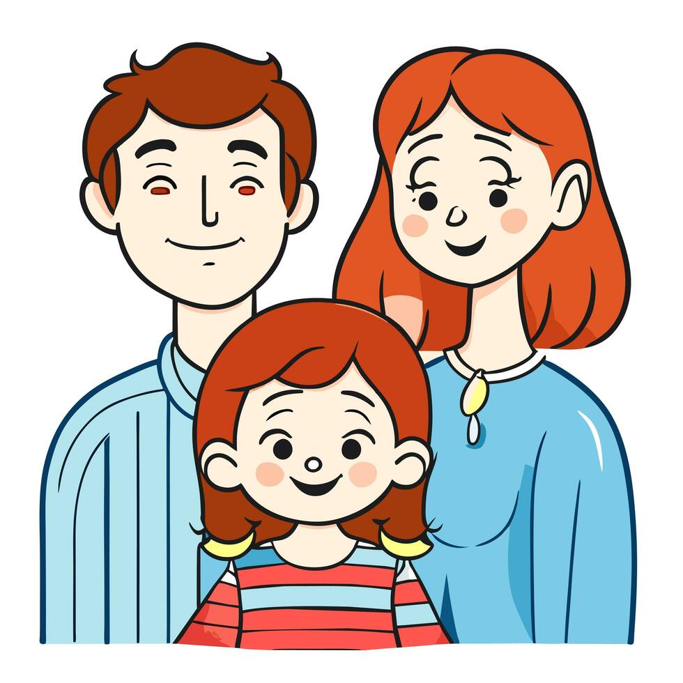 contento familia padre, madre y niño linda mano dibujado modelo vector ilustración diseño línea dibujo. foto