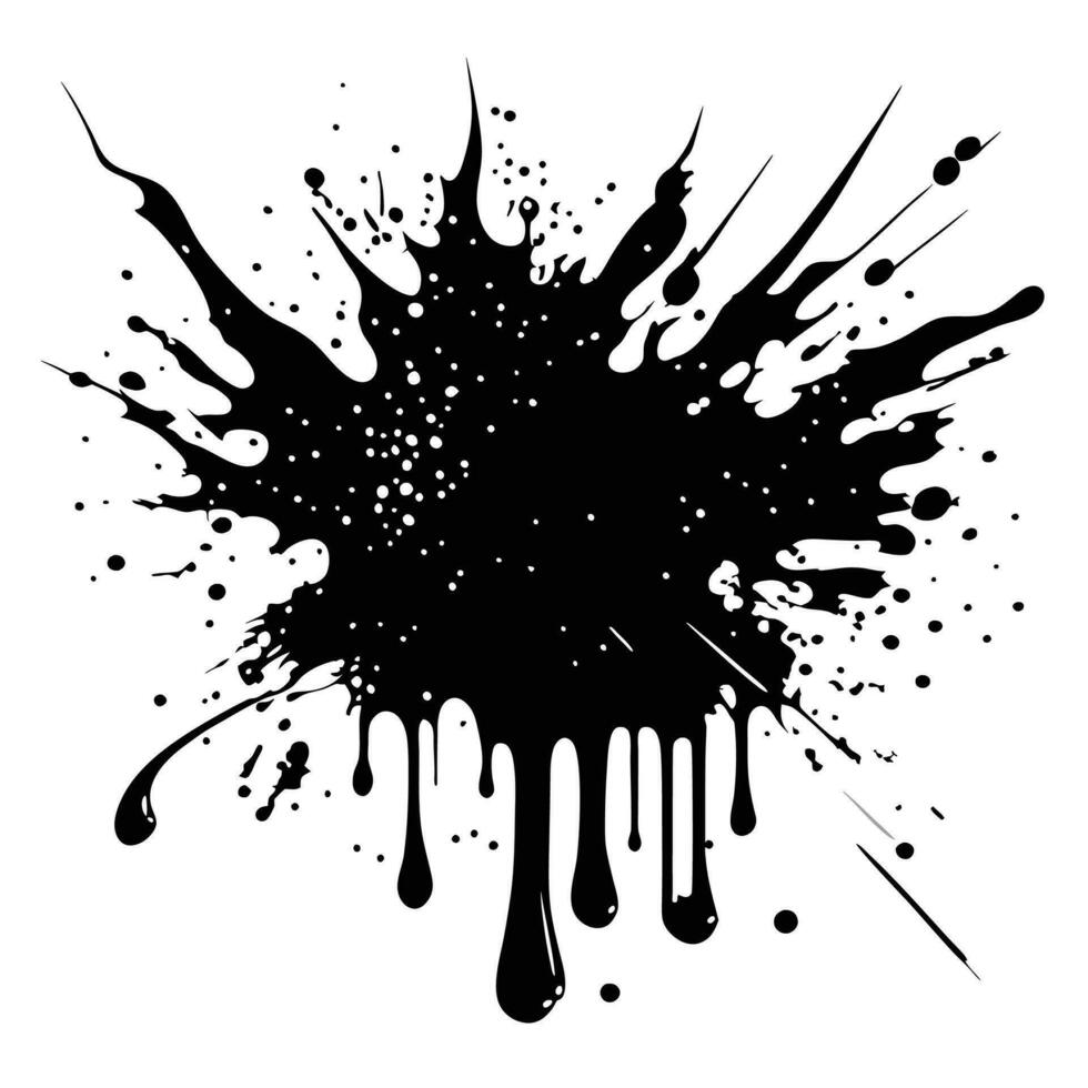 set of splash grunge brush, isolated, handdrawn, all black vector
