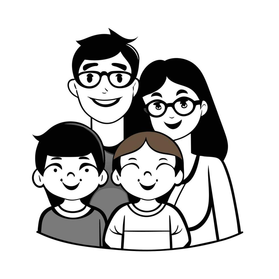 contento familia padre, madre y niño linda mano dibujado modelo vector ilustración diseño línea dibujo.