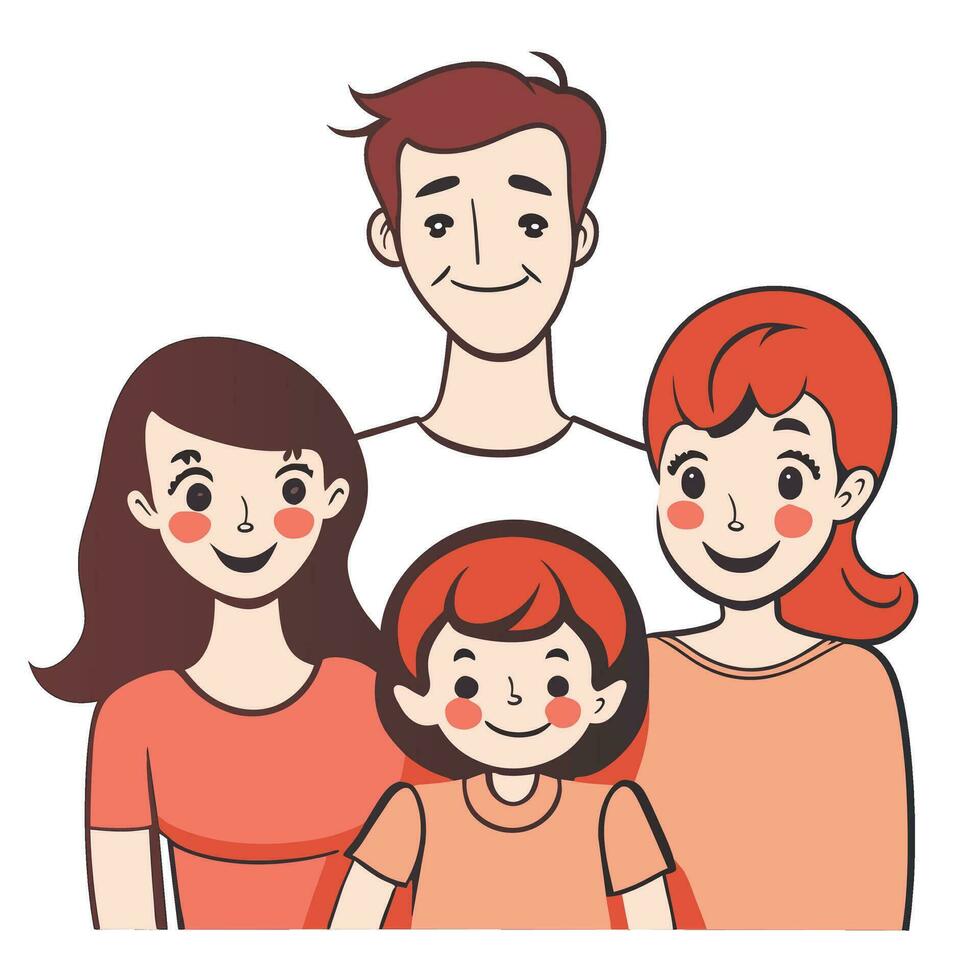 contento familia padre, madre y niño linda mano dibujado modelo vector ilustración diseño línea dibujo.