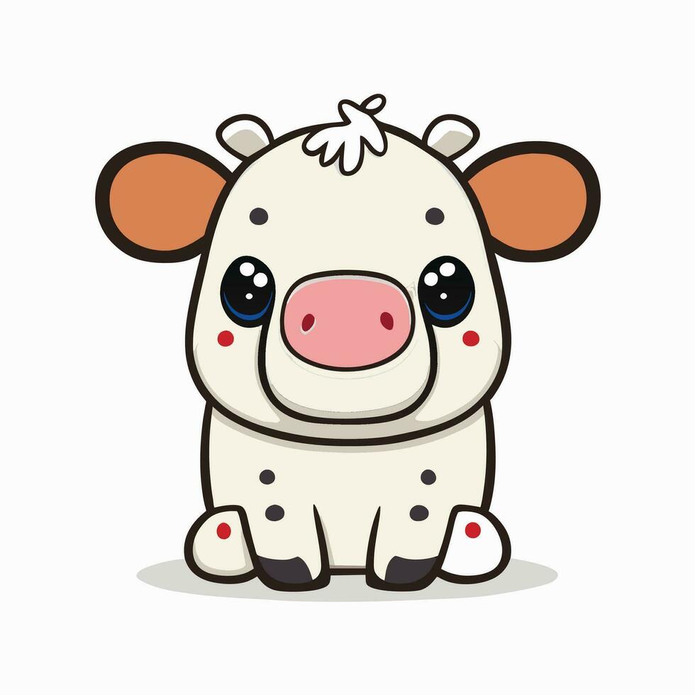 linda dibujos animados un vaca en blanco antecedentes vector